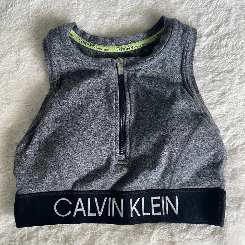 ❌SOLD❌ NEW Calvin Klein Performance Half Zip Stretch Sports Bra Grey Black